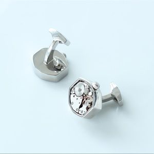 Silver hexagonal heavyweight watch cufflinks